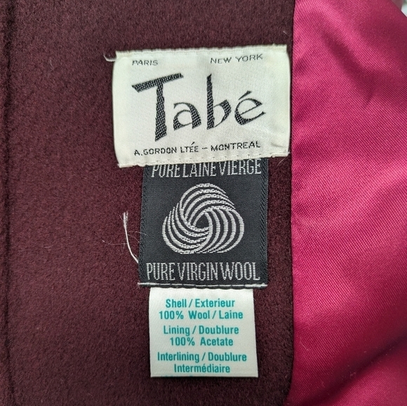 Tabé A. Gordon Ltée women's vintage burgundy and pink pure wool coat size L - Picture 4 of 14